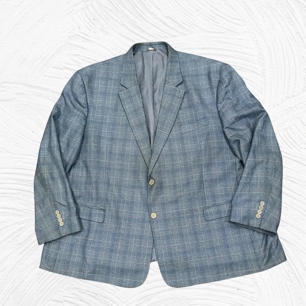 Oak Hill Blazer Men 4XL 58R/60R Blue Windowpane Sport Coat 2 BTN Big Tall